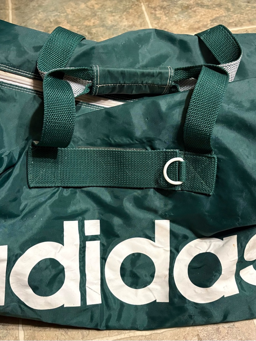 Vintage 90’s large Adidas Dark Green Duffel Bag with White Logo